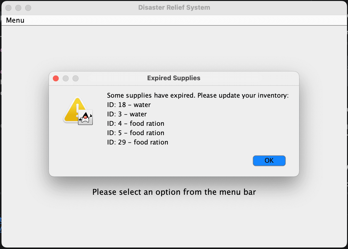 Expired supplies warning